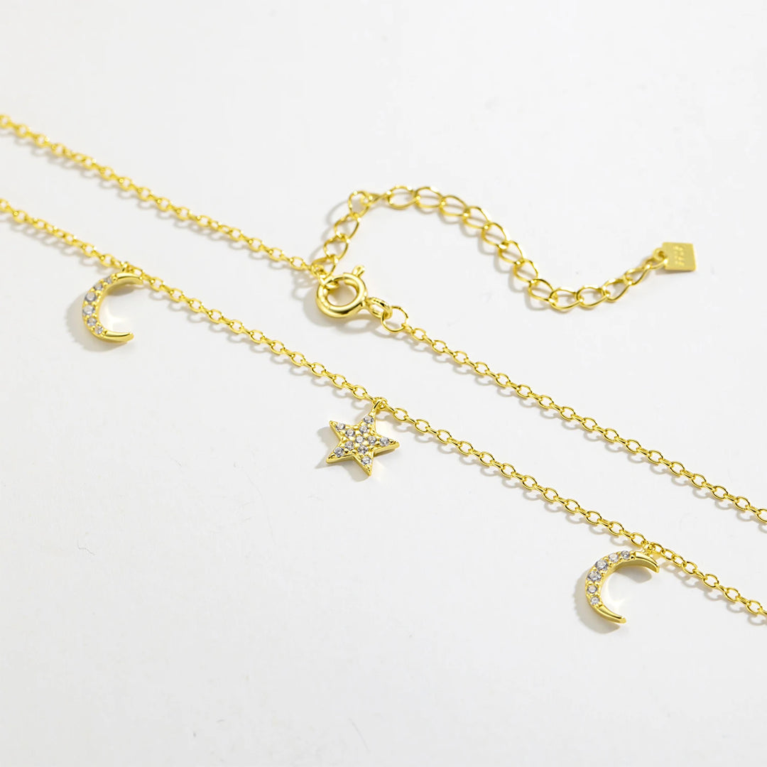 Celestial Gold Moon & Star Charm Necklace