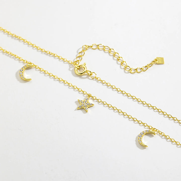 Celestial Gold Moon & Star Charm Necklace