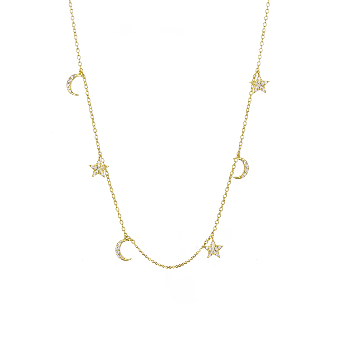 Celestial Gold Moon & Star Charm Necklace