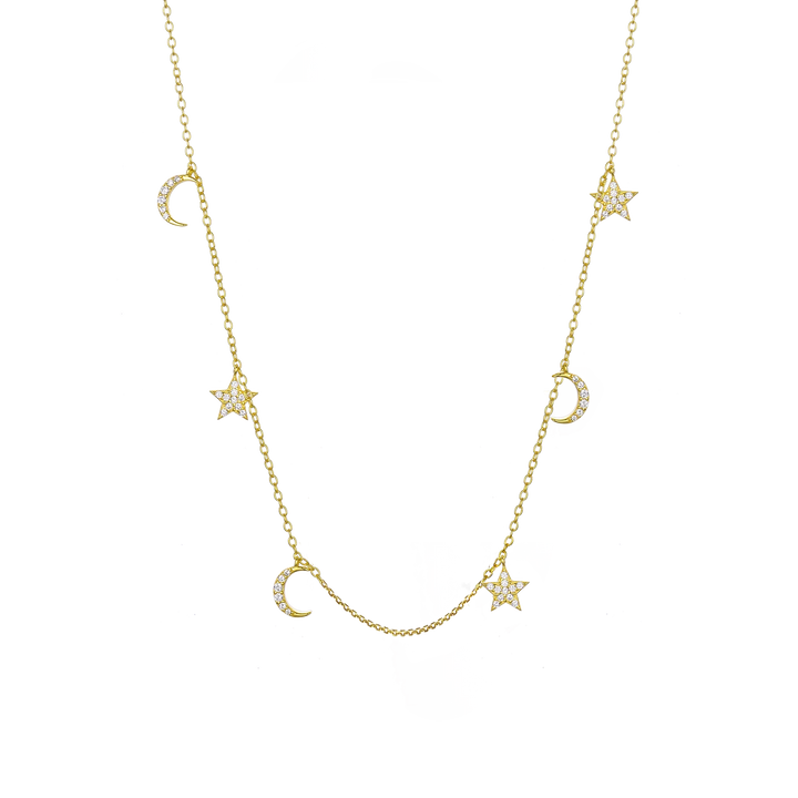 Celestial Gold Moon & Star Charm Necklace