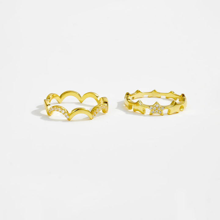Golden Moon and Star Stacking Rings