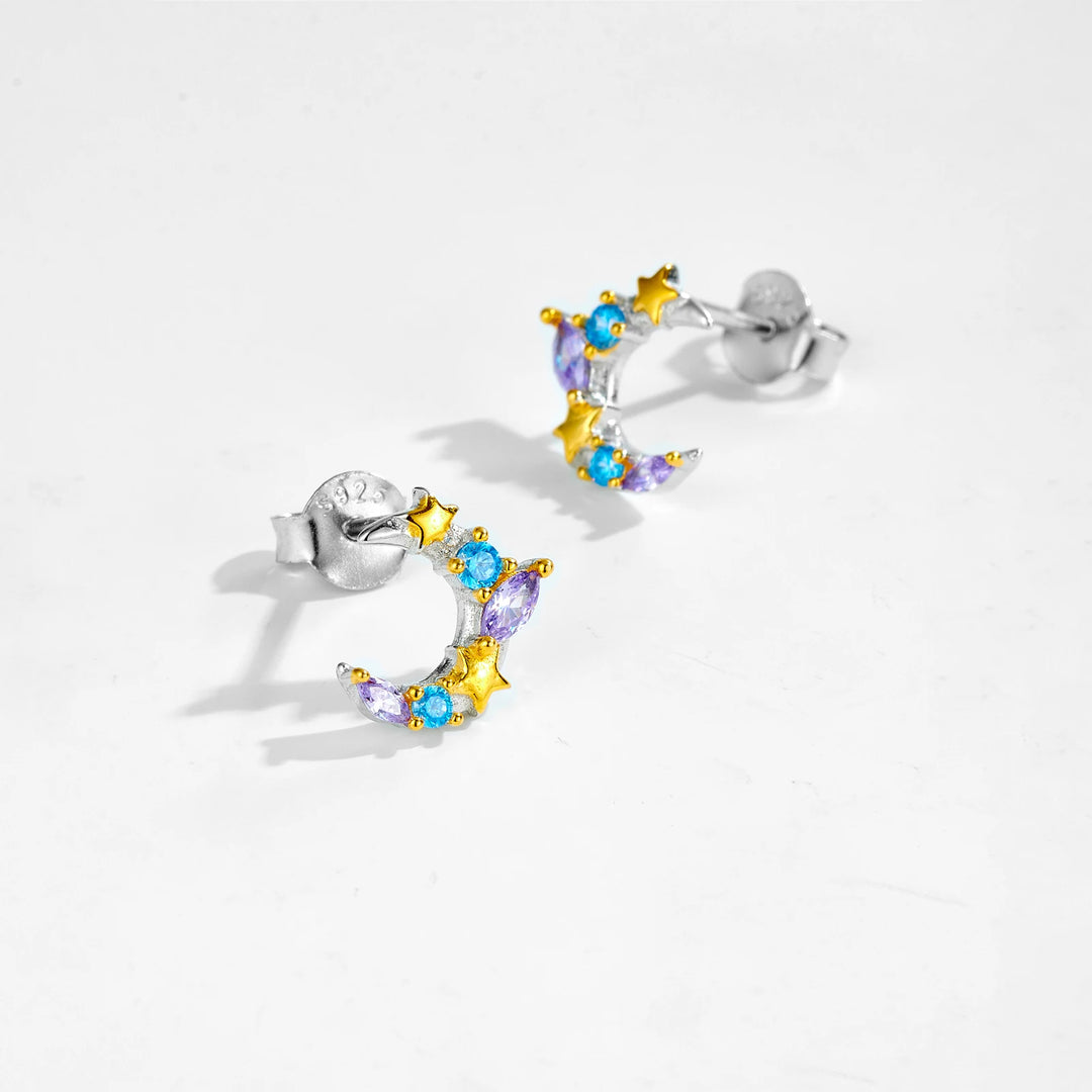 Violet Star Moon Earrings