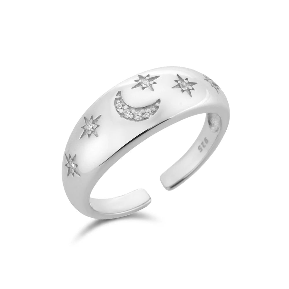 Moon and Star Adjustable Gold Ring