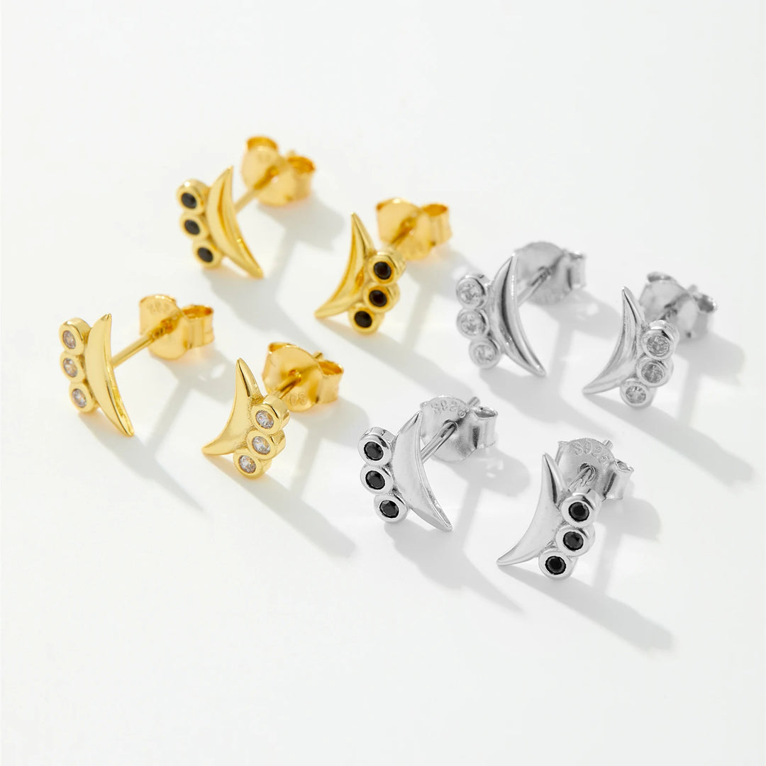 Black Zircon Moon Earrings