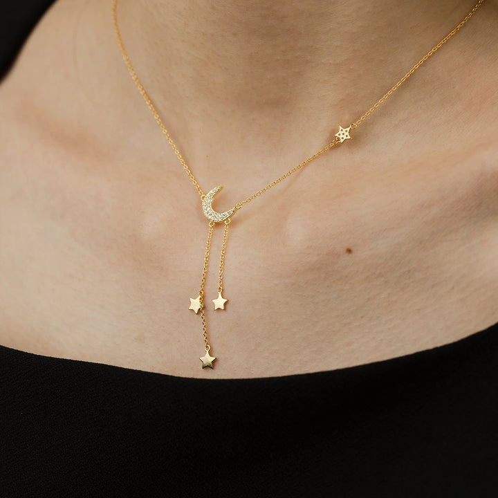 Moon Star Zircon Pendant Necklace