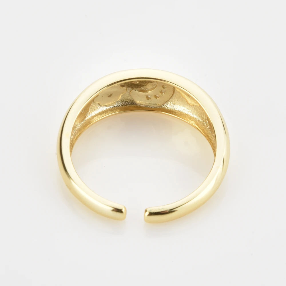 Moon and Star Adjustable Gold Ring