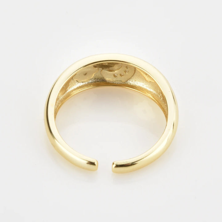 Moon and Star Adjustable Gold Ring