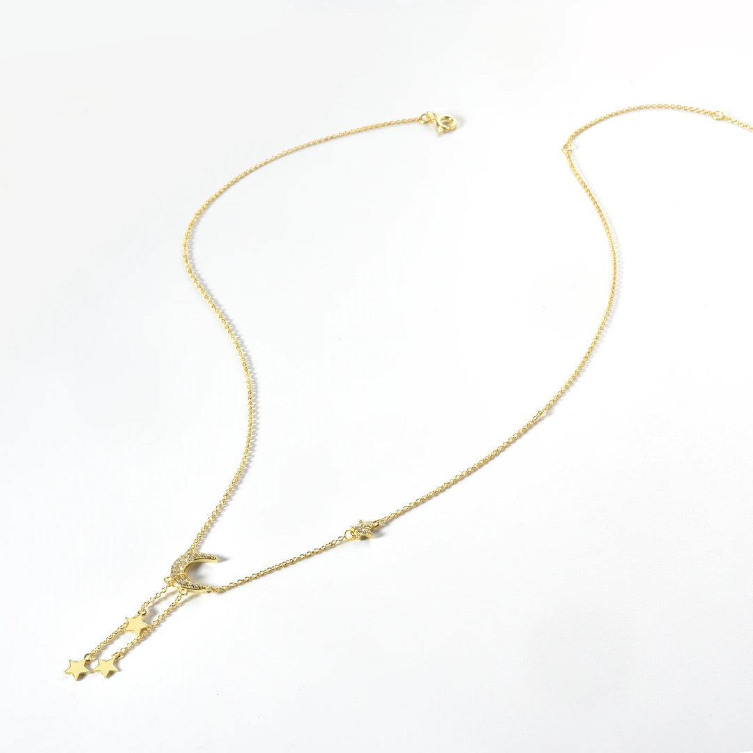 Moon Star Zircon Pendant Necklace