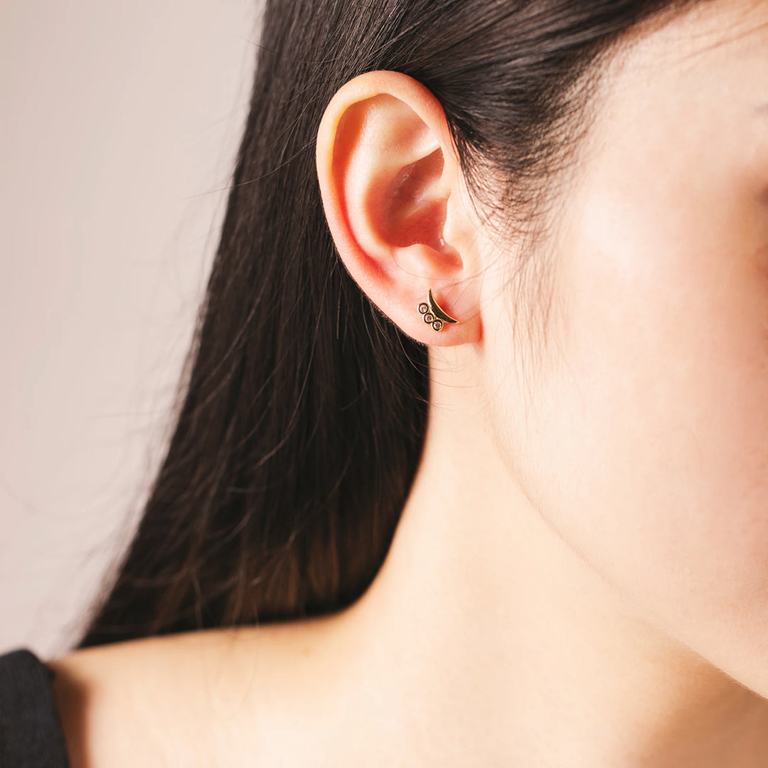 Black Zircon Moon Earrings