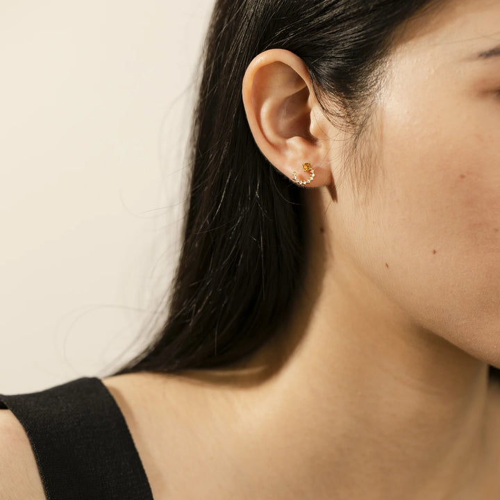 Golden Sunstone Crescent Earrings