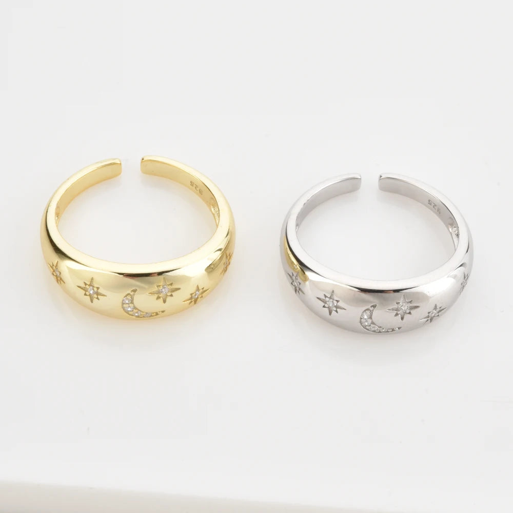 Moon and Star Adjustable Gold Ring