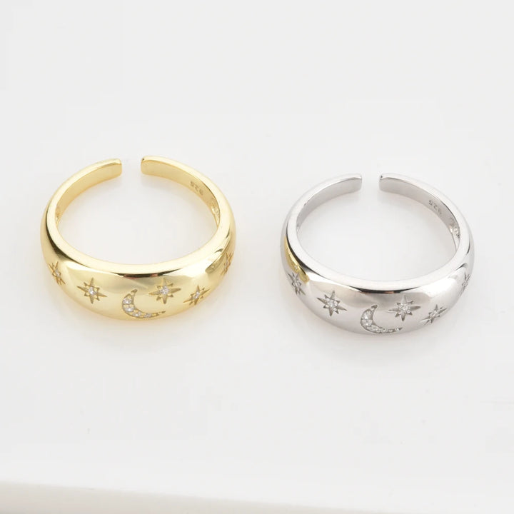 Moon and Star Adjustable Gold Ring
