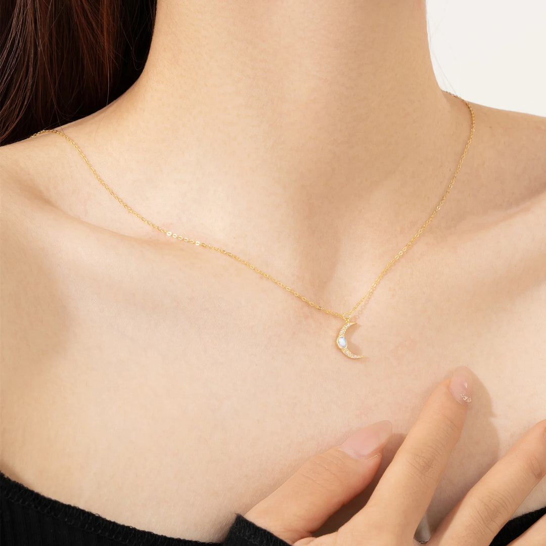 Opal Crescent Moon Necklace