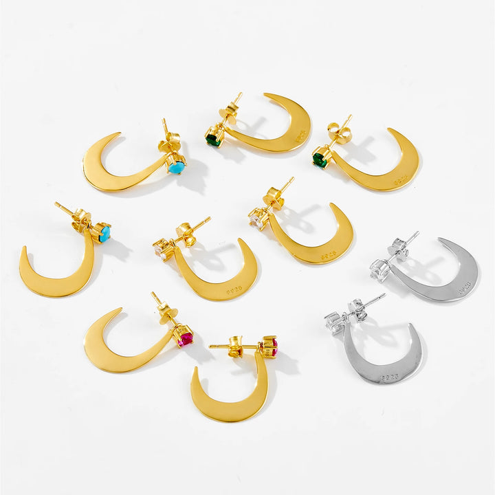 Emerald Crescent Drop Earrings