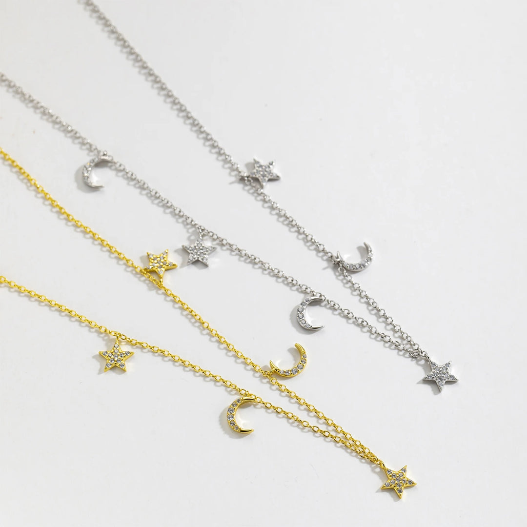 Celestial Gold Moon & Star Charm Necklace