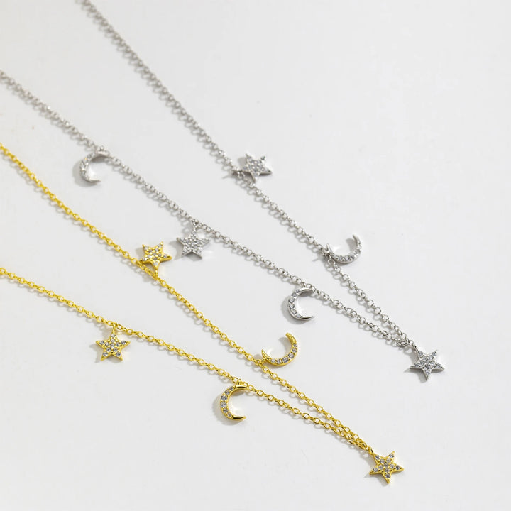 Celestial Gold Moon & Star Charm Necklace