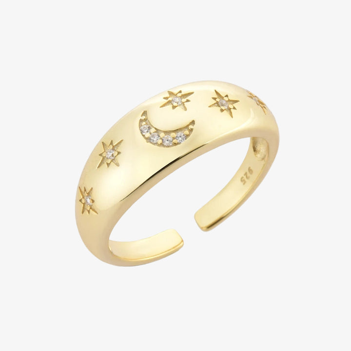Moon and Star Adjustable Gold Ring