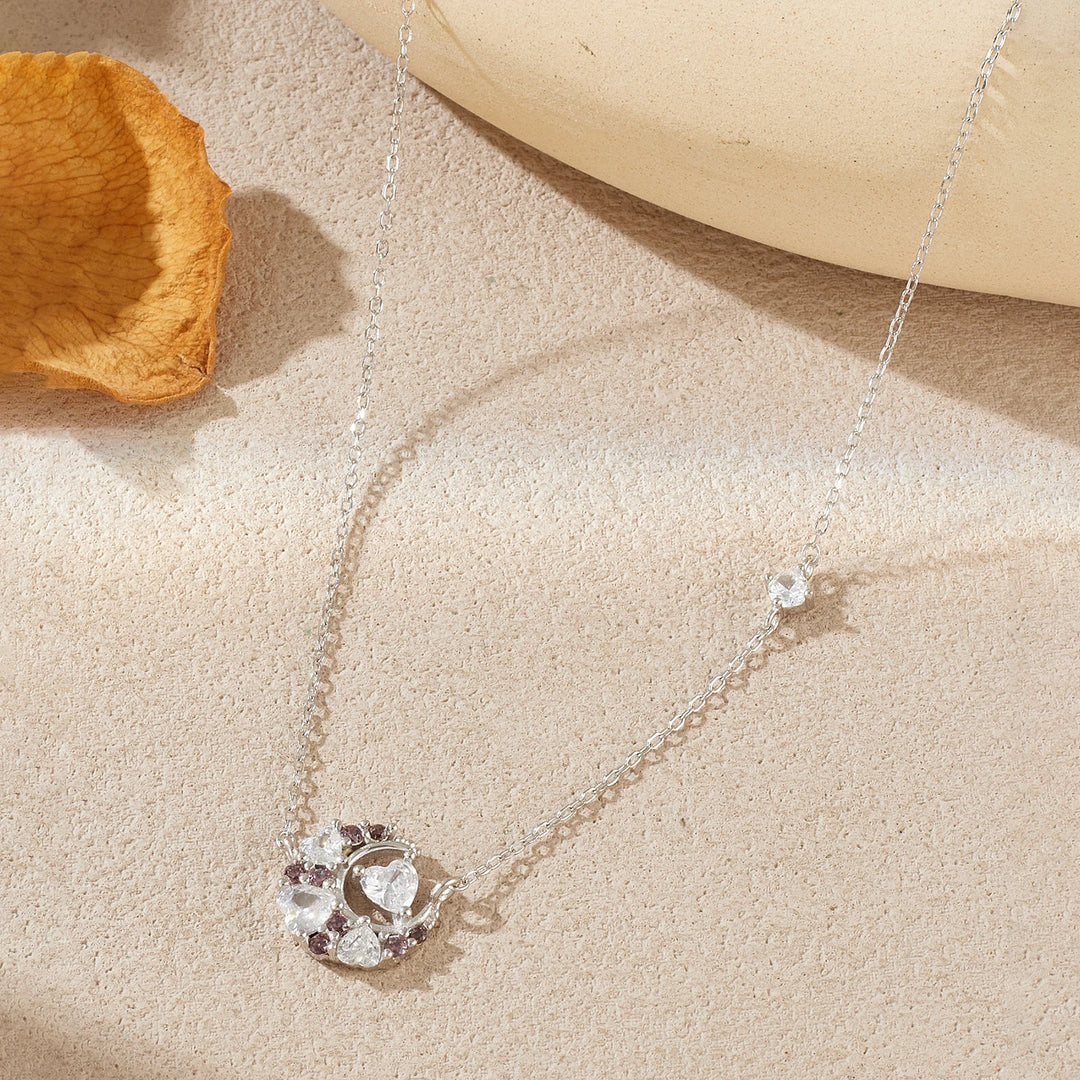 Heart Moon Zircon Pendant Necklace
