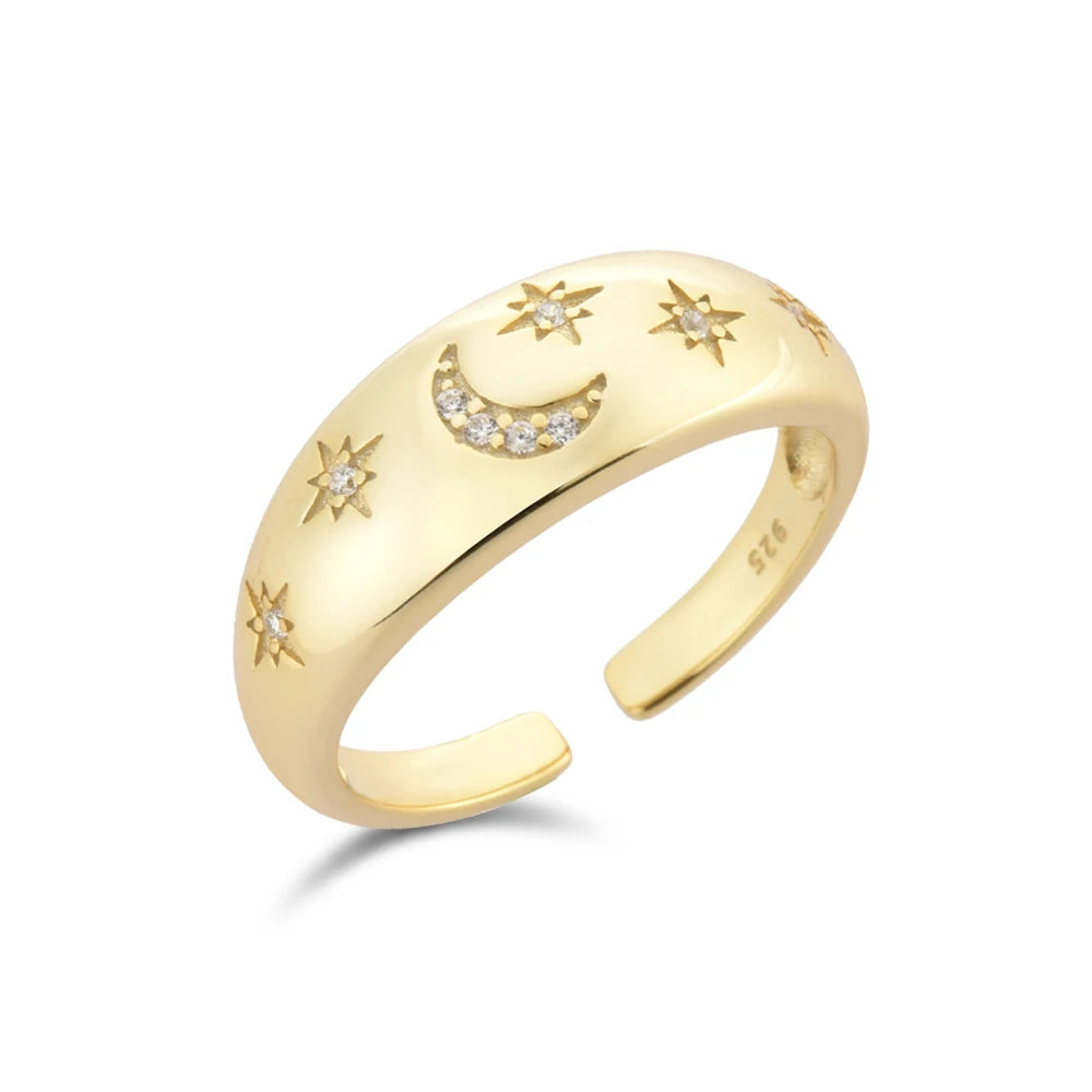 Moon and Star Adjustable Gold Ring