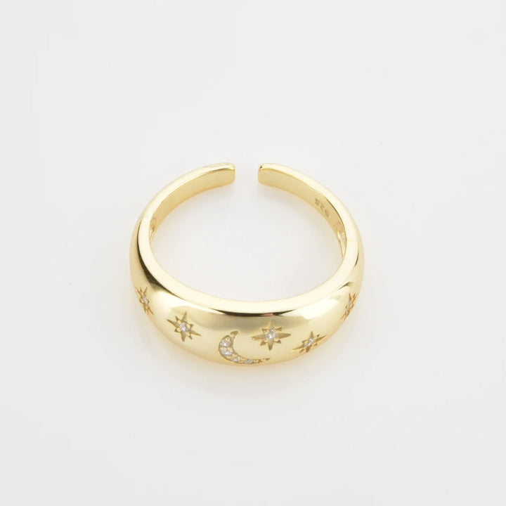 Moon and Star Adjustable Gold Ring