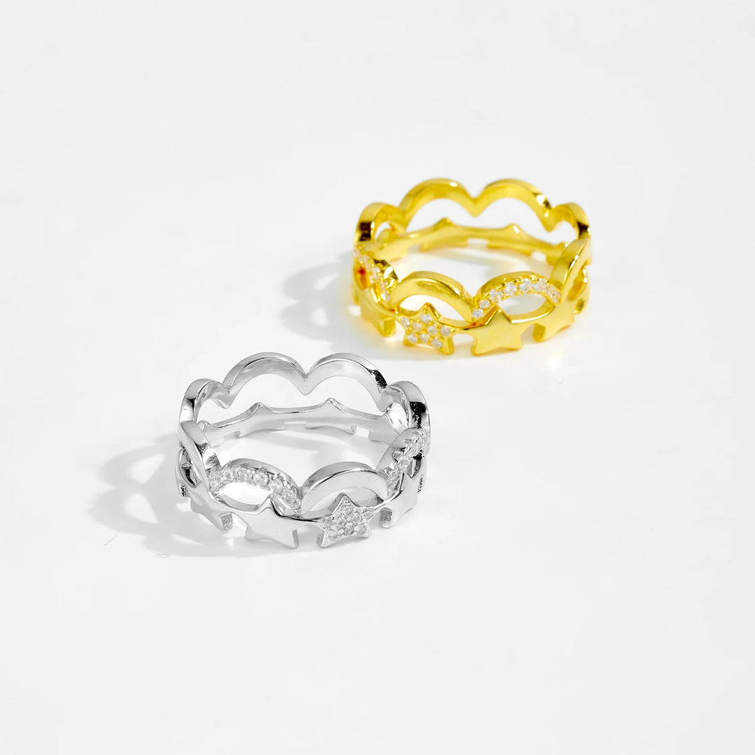 Golden Moon and Star Stacking Rings