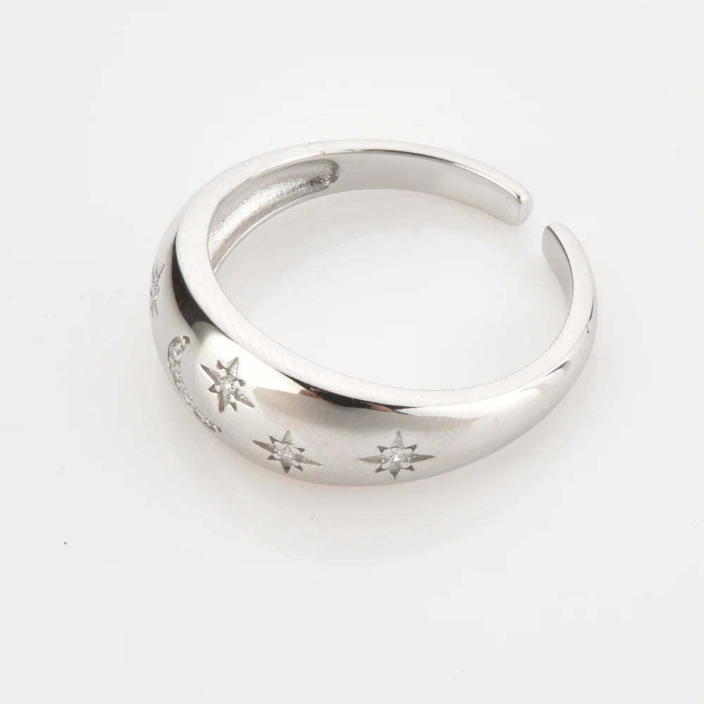 Moon and Star Adjustable Gold Ring