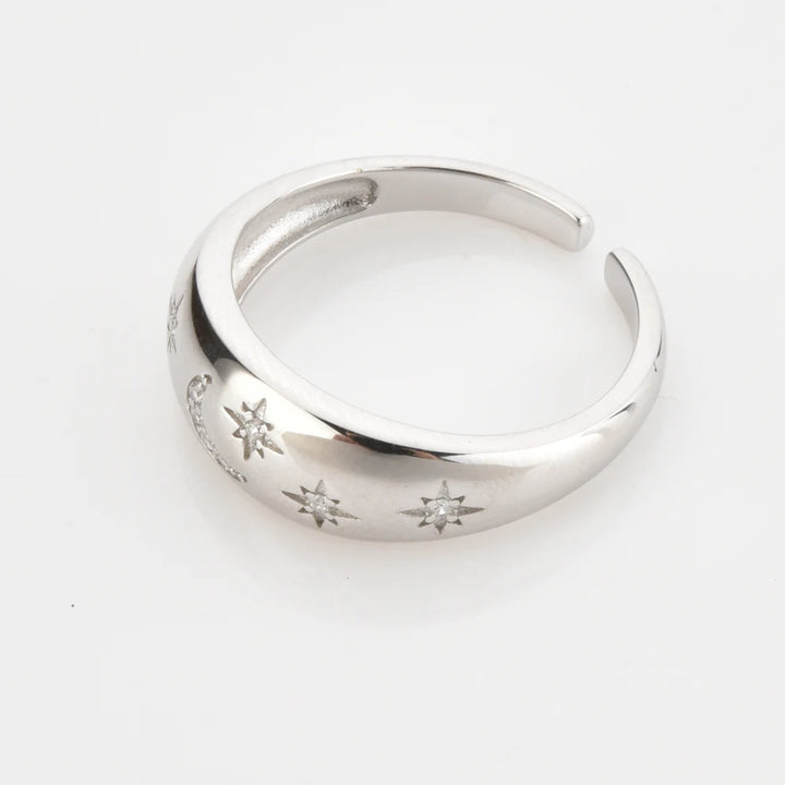 Moon and Star Adjustable Gold Ring