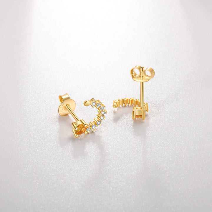 Golden Sunstone Crescent Earrings